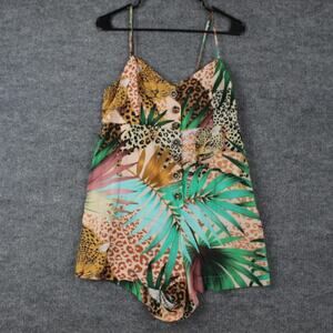 Farm Rio Romper Small Petite Into the Jungle Print Leopard Tropical Boho Artsy